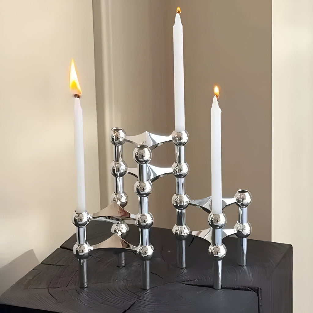 Portacandele astratto in design molecolare – Decorazione moderna in metallo per spazi abitativi eleganti
