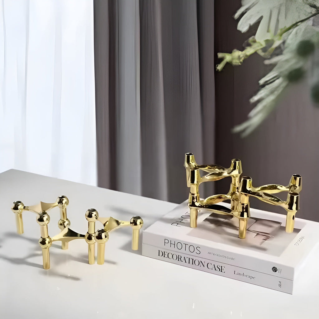 Portacandele astratto in design molecolare – Decorazione moderna in metallo per spazi abitativi eleganti