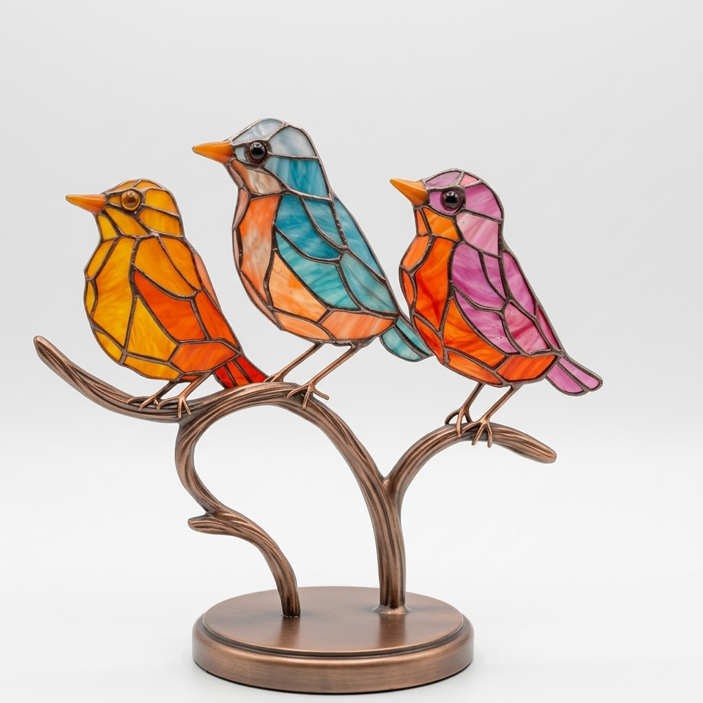 Decorazione da Finestra con Uccelli Colorati Stile Artistico per la Casa