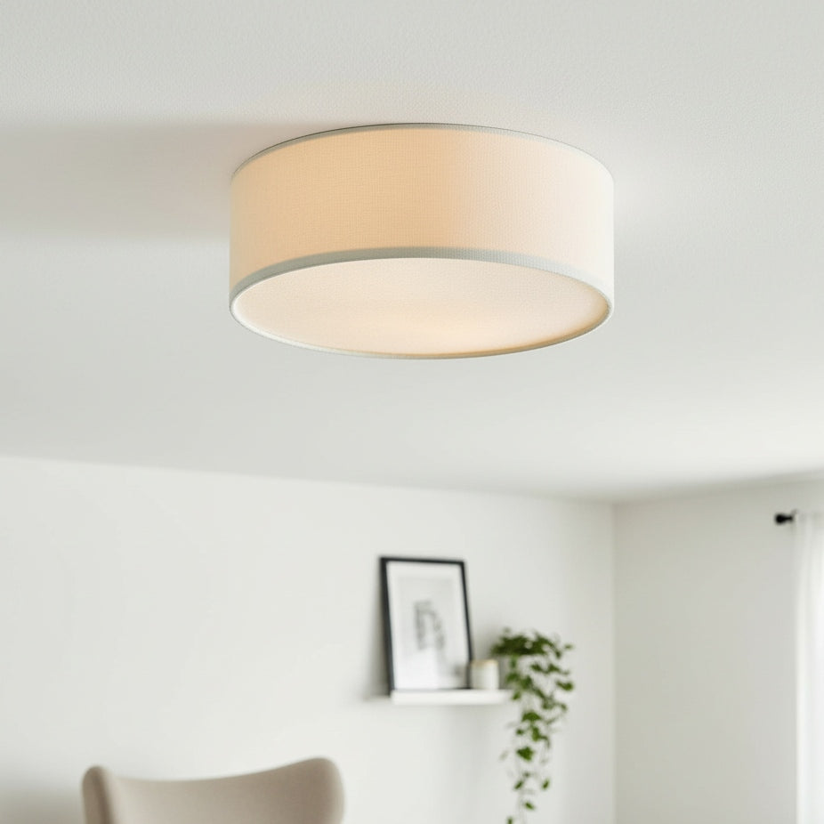 Lampada da soffitto a tamburo in lino per camera moderna
