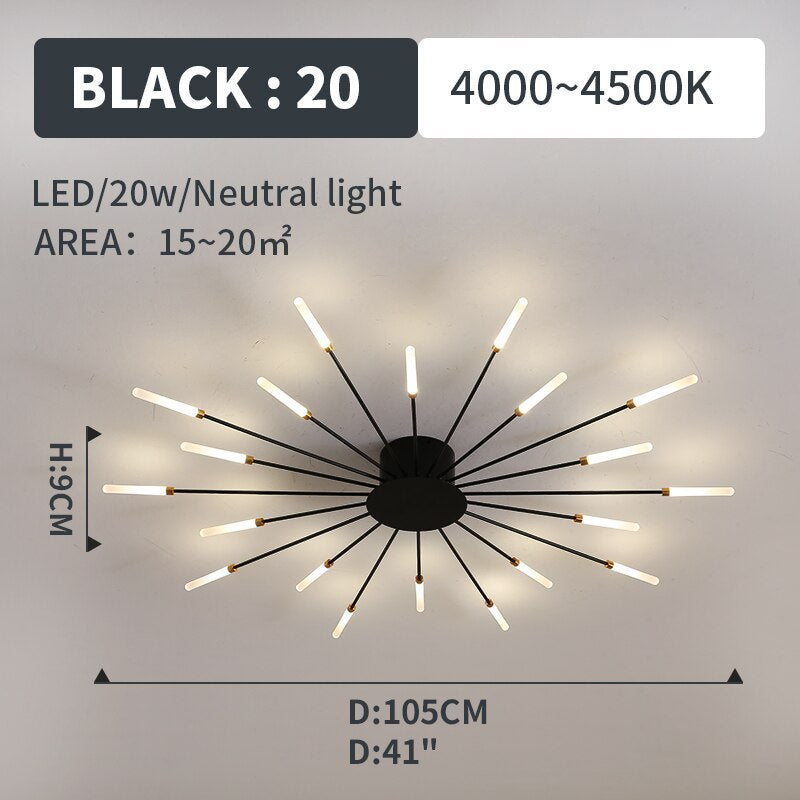 Wesley Flush-Mount Ceiling Light Fuochi d'Artificio, Nero/Oro