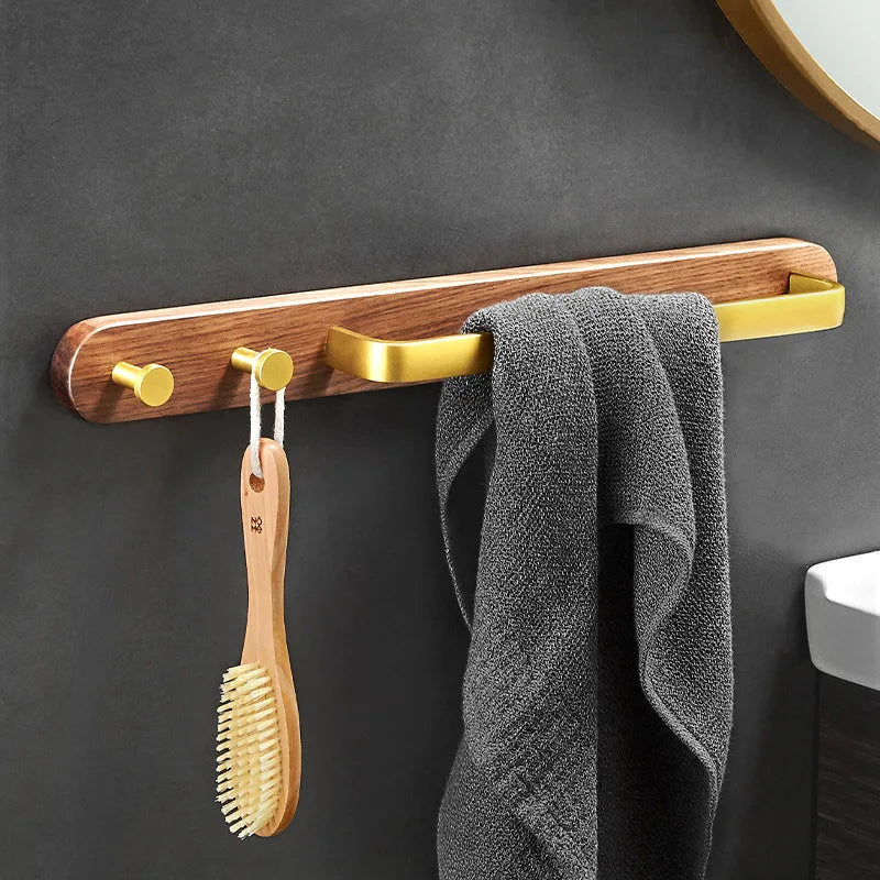Raccoglitore per Asciugamani da Bagno in Alluminio e Legno Massello senza Fori con Ganci