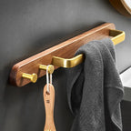 Raccoglitore per Asciugamani da Bagno in Alluminio e Legno Massello senza Fori con Ganci