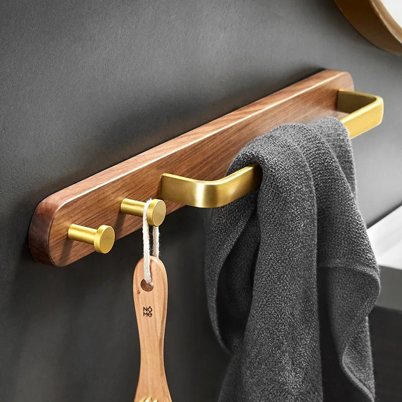 Raccoglitore per Asciugamani da Bagno in Alluminio e Legno Massello senza Fori con Ganci
