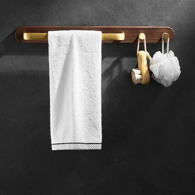 Raccoglitore per Asciugamani da Bagno in Alluminio e Legno Massello senza Fori con Ganci
