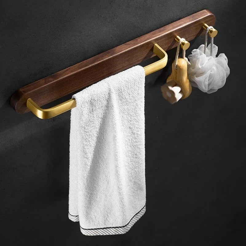 Raccoglitore per Asciugamani da Bagno in Alluminio e Legno Massello senza Fori con Ganci
