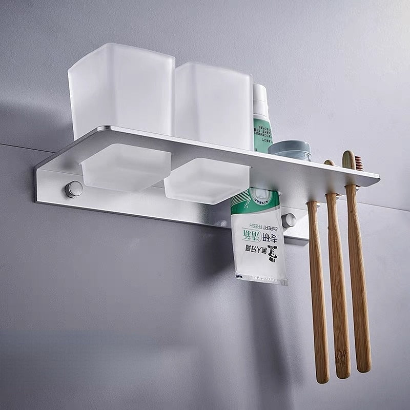 Porta Spazzolino da Denti in Alluminio da Muro, Mensola per Accessori da Bagno