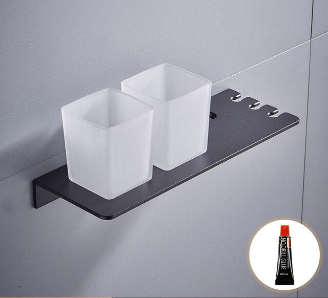 Porta Spazzolino da Denti in Alluminio da Muro, Mensola per Accessori da Bagno