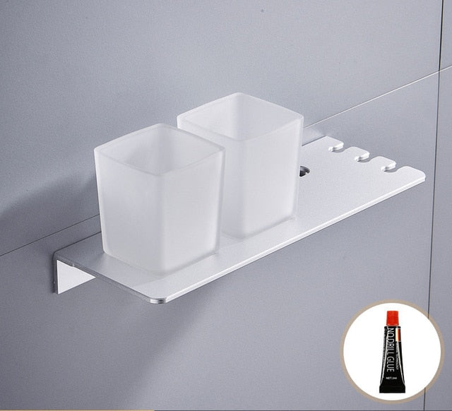 Porta Spazzolino da Denti in Alluminio da Muro, Mensola per Accessori da Bagno