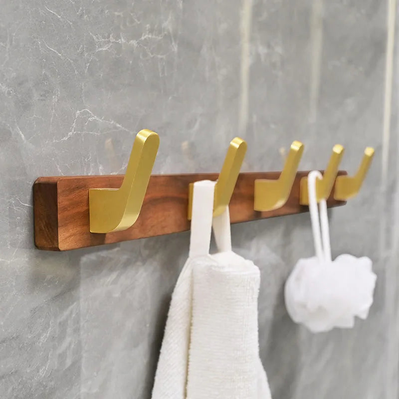Gancio per Asciugamani da Parete in Legno e Alluminio - Accessori per Bagno, Mensola per Vestiti