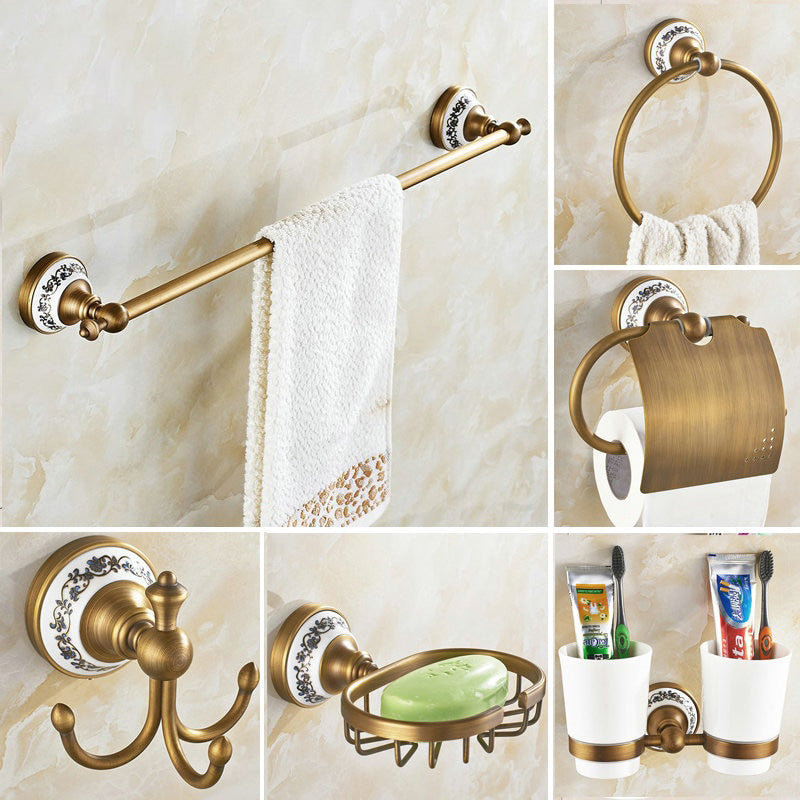 Set di Accessori da Bagno in Ottone Antico Spazzolato con Barra per Asciugamani e Porta Carta