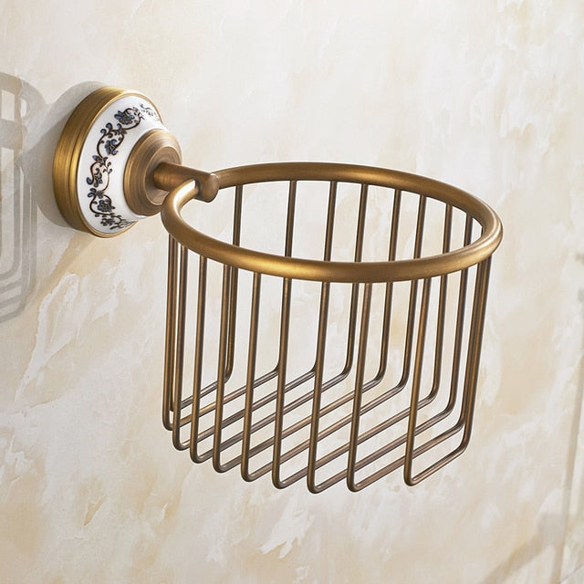 Set di Accessori da Bagno in Ottone Antico Spazzolato con Barra per Asciugamani e Porta Carta