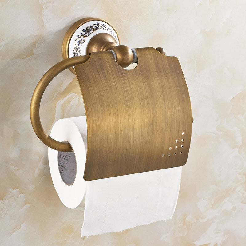 Set di Accessori da Bagno in Ottone Antico Spazzolato con Barra per Asciugamani e Porta Carta