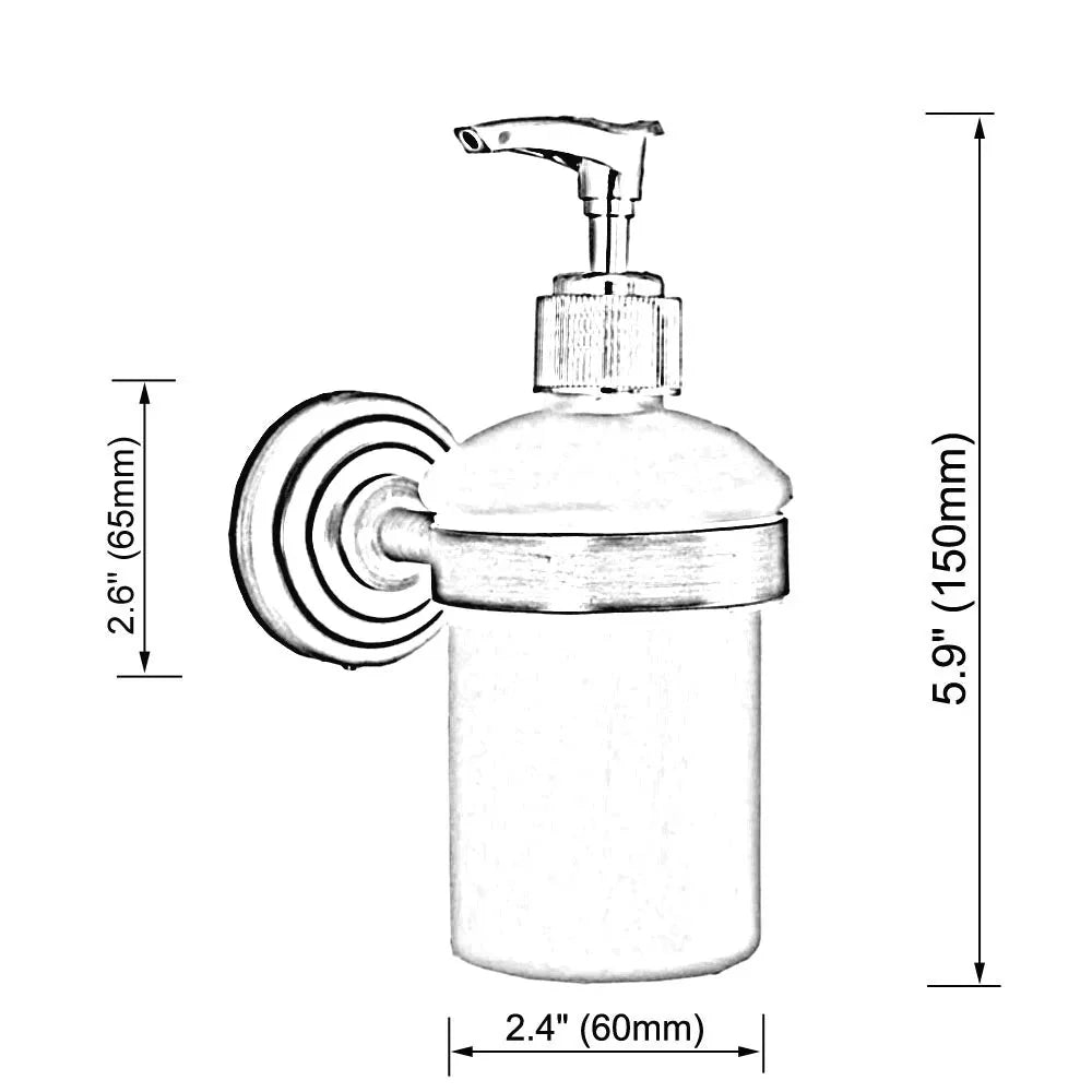 Dispenser per sapone da cucina a muro in ottone antico con base in ceramica