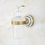 Dispenser per sapone da cucina a muro in ottone antico con base in ceramica