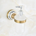 Dispenser per sapone da cucina a muro in ottone antico con base in ceramica
