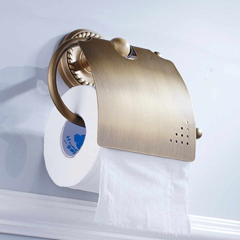 Portarotolo in Ottone Antico Finitura in Ottone Massiccio Accessorio per Bagno