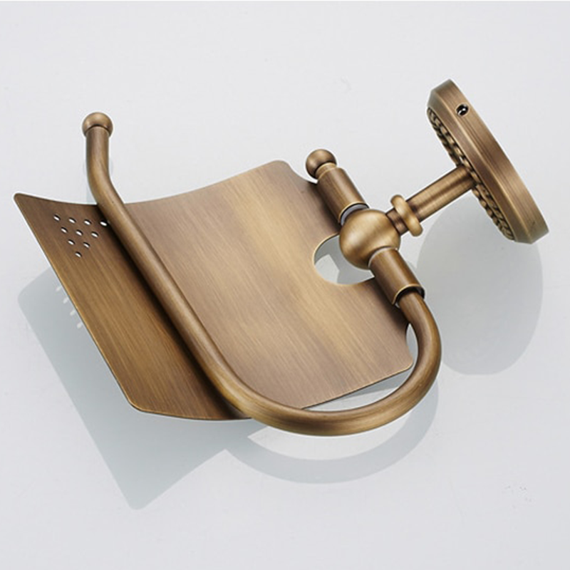 Portarotolo in Ottone Antico Finitura in Ottone Massiccio Accessorio per Bagno