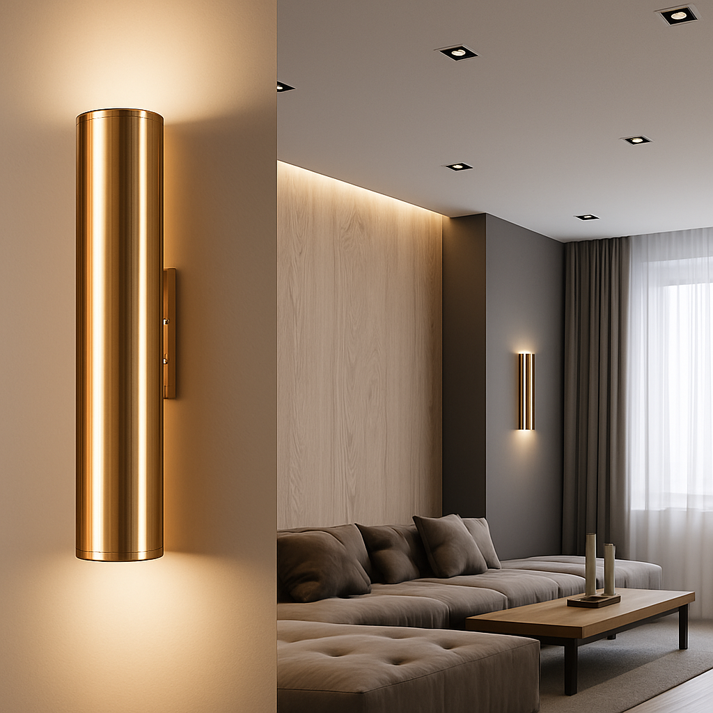 Applique design tubo cilindrico dorato a LED