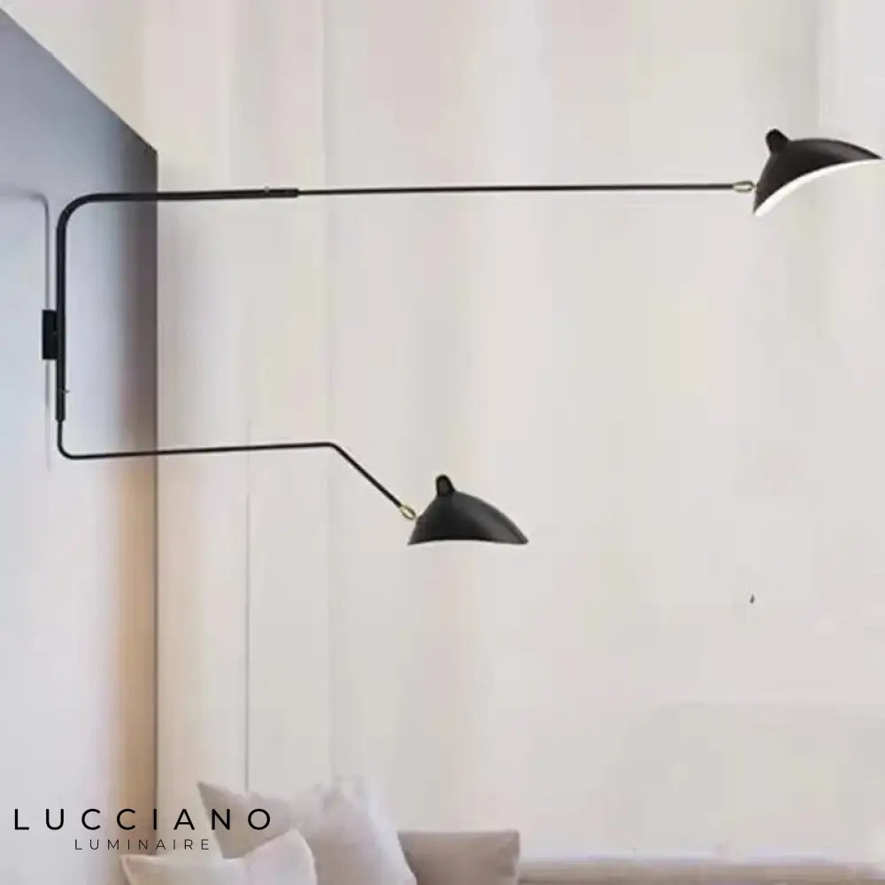 Applique Murale Nera 2 Bracci Articolati Salotto
