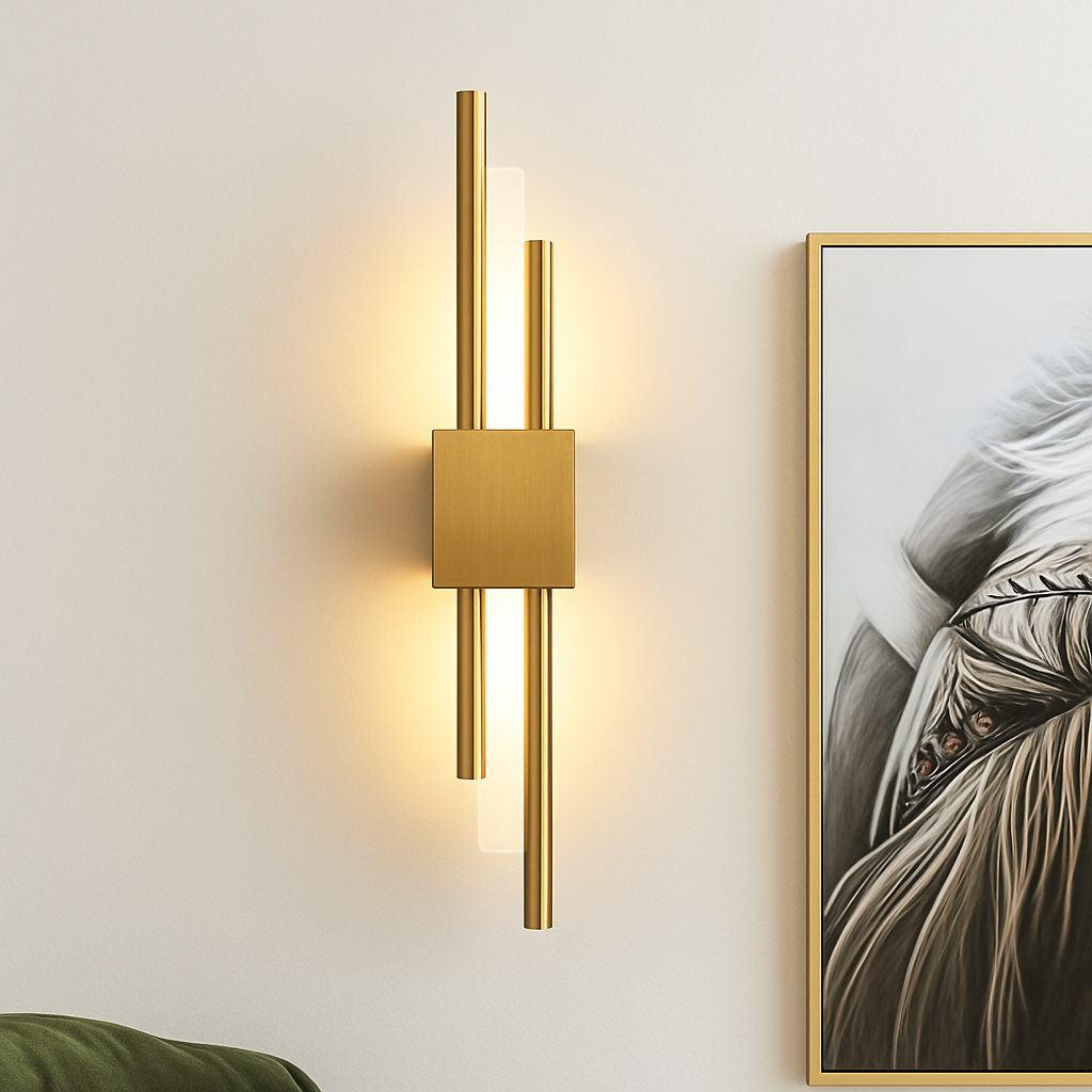 Applique murale design LED con barra in metallo dorato Xeres