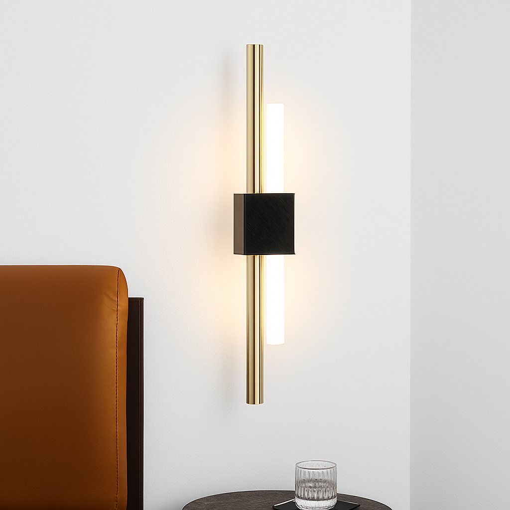 Applique murale design LED con barra in metallo dorato Xeres