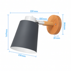 Applique murale LED con paralume orientabile in metallo e supporto in legno