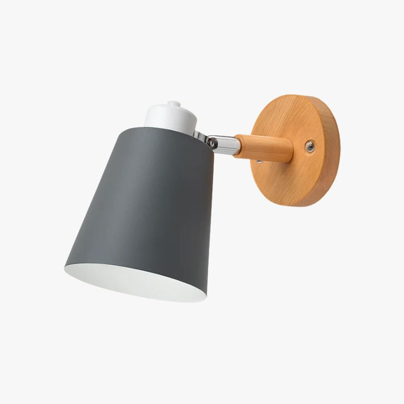 Applique murale LED con paralume orientabile in metallo e supporto in legno