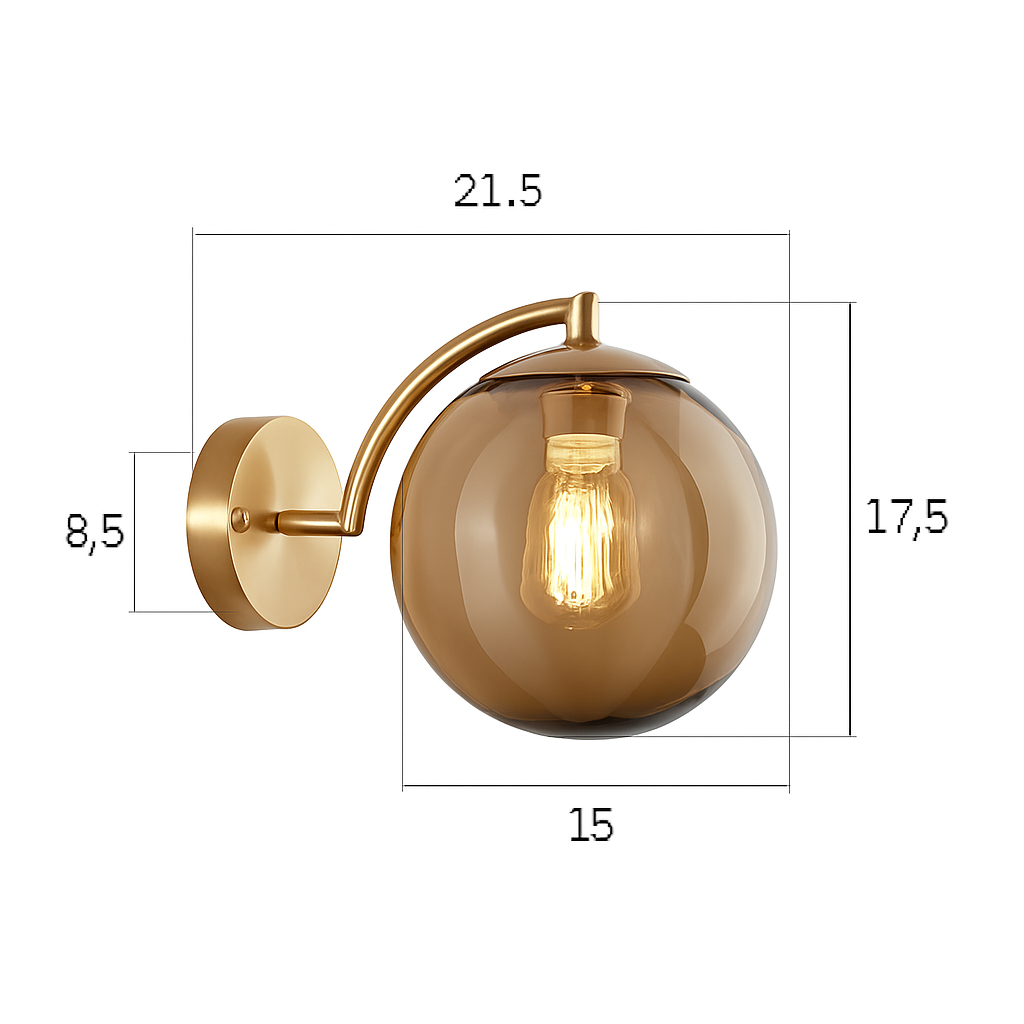 Applique murale LED dorato con sfera in vetro fumé Scone