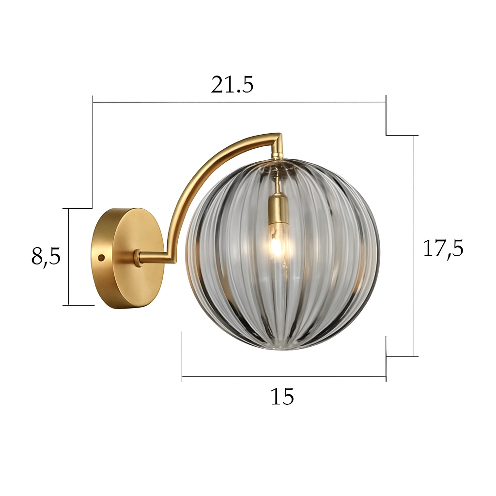 Applique murale LED dorato con sfera in vetro fumé Scone