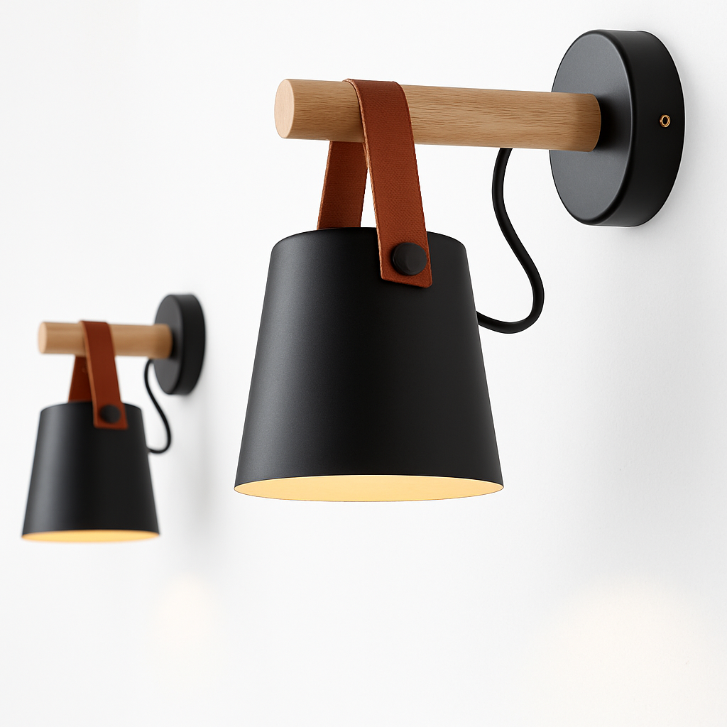 Applique murale LED in legno con paralume sospeso