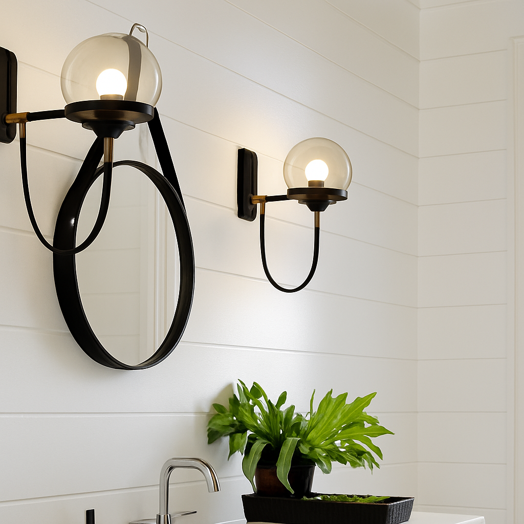 Applique murale LED in metallo e sfera di vetro
