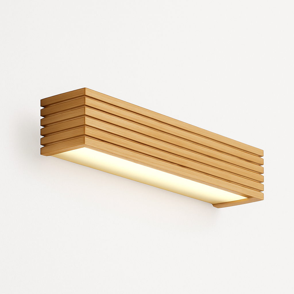 Applique murale LED rettangolare in legno intagliato Japan