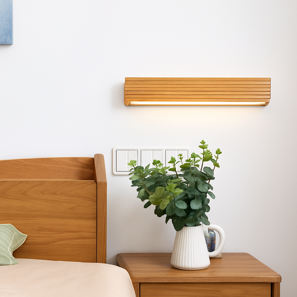 Applique murale LED rettangolare in legno intagliato Japan
