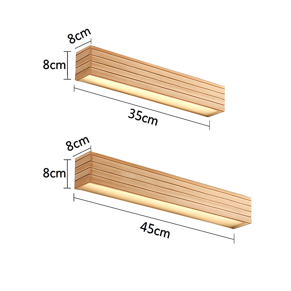 Applique murale LED rettangolare in legno intagliato Japan