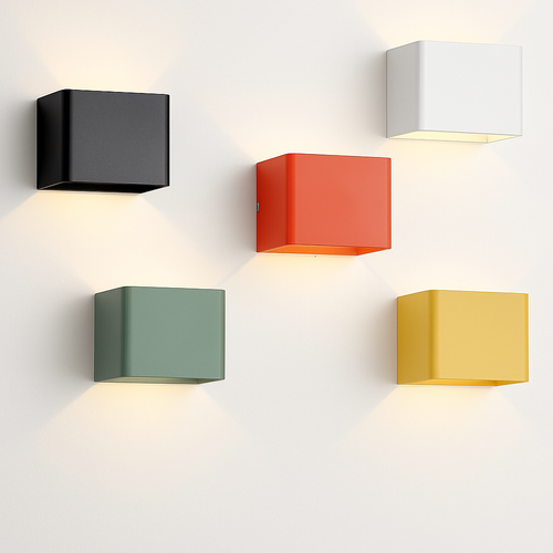 Applique murale moderna LED con cubo in metallo colorato