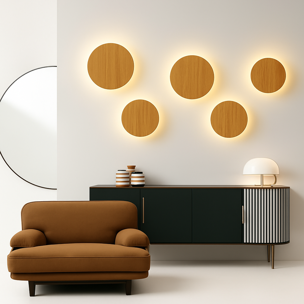 Applique murale scandinava LED di forma ovale in legno