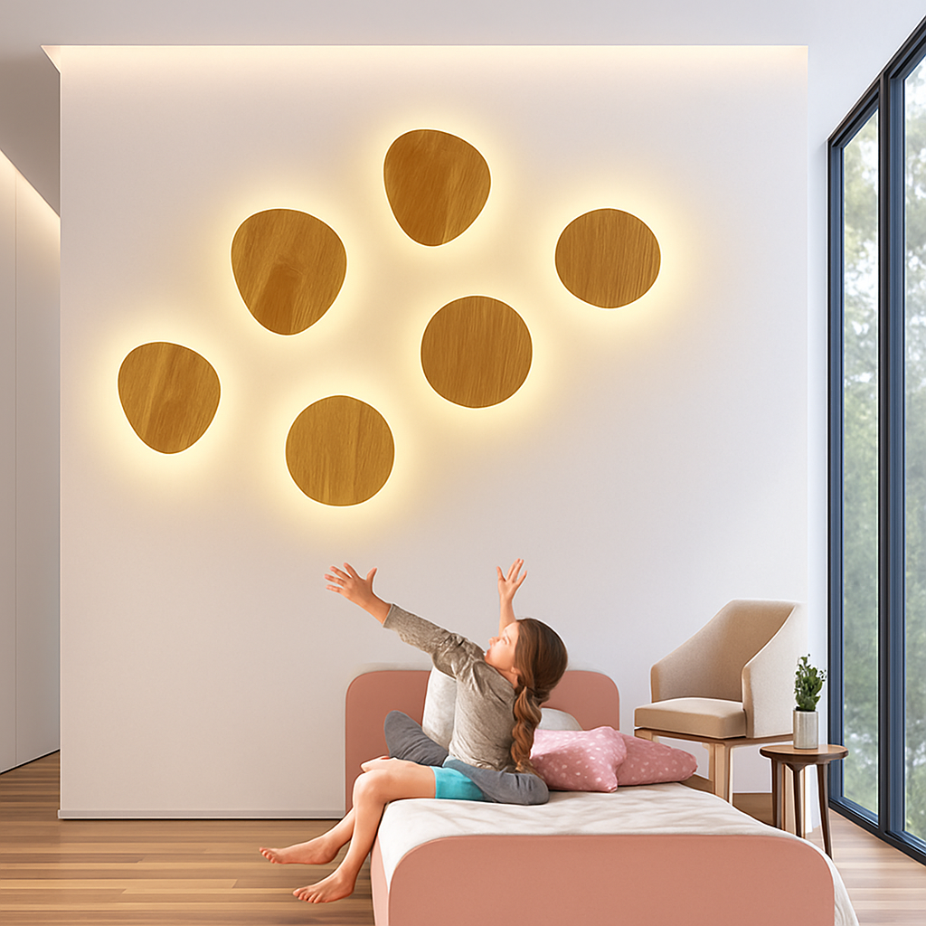 Applique murale scandinava LED di forma ovale in legno
