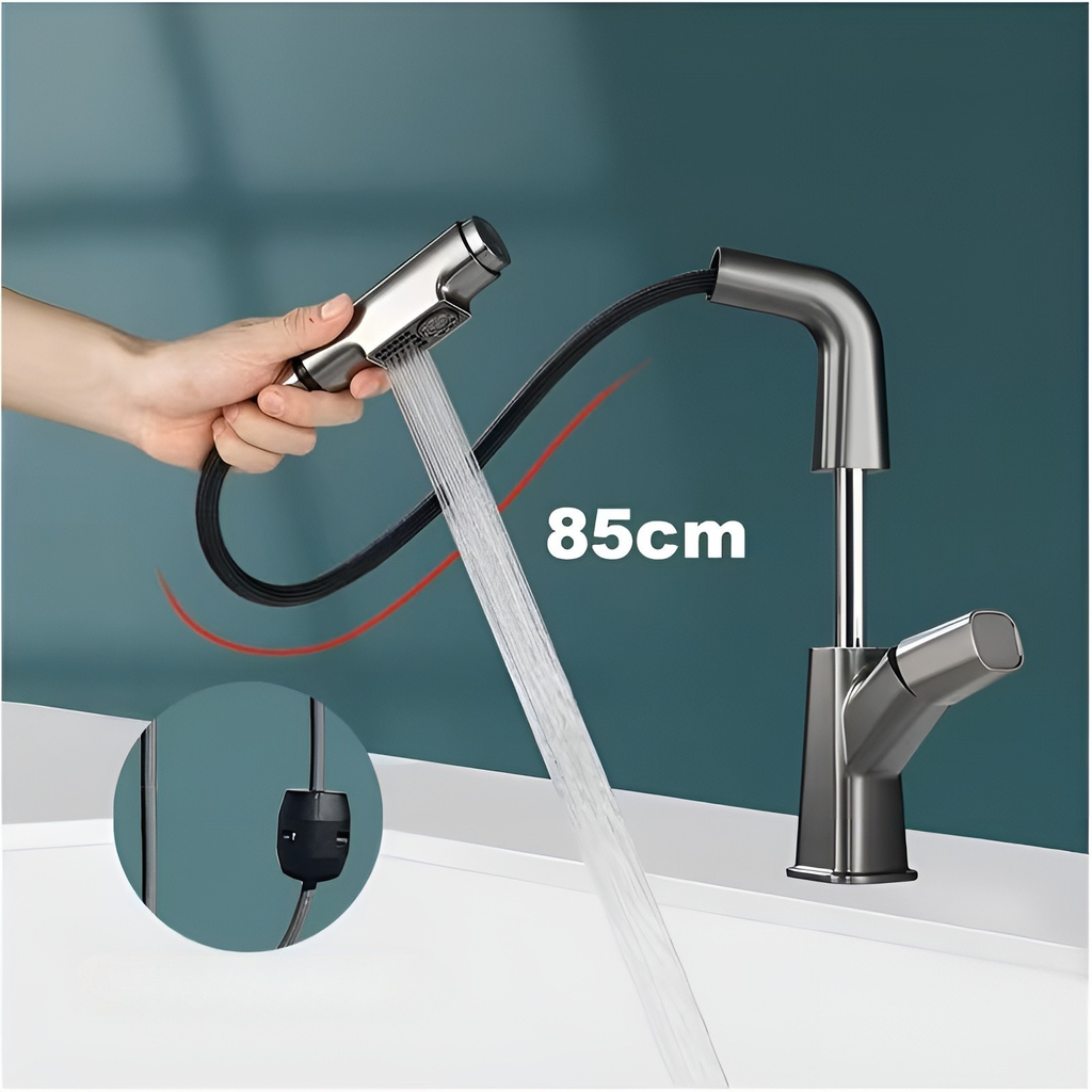 Rubinetto da bagno estraibile per lavabo – Rubinetto monocomando con doccetta estraibile, installazione a foro singolo