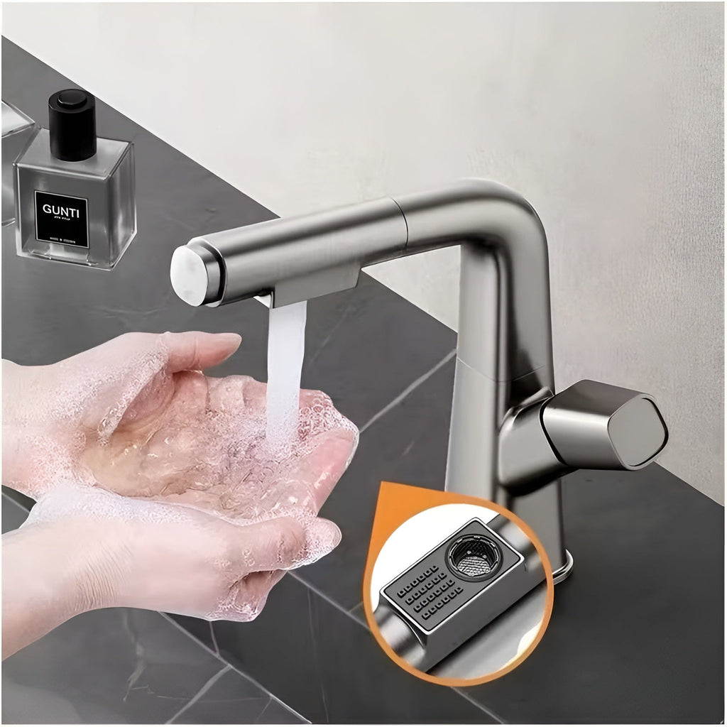 Rubinetto da bagno estraibile per lavabo – Rubinetto monocomando con doccetta estraibile, installazione a foro singolo