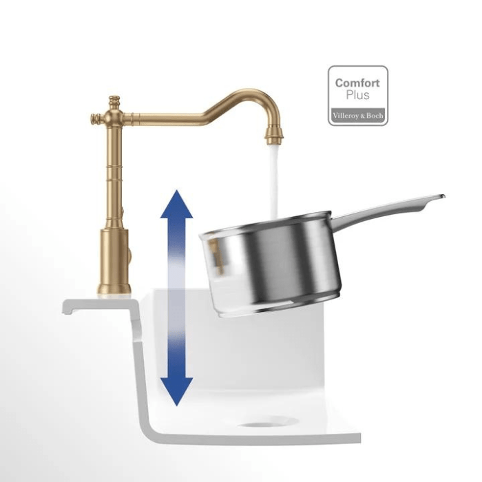 ORNAVIA – Rubinetto da Cucina Oro con Beccuccio Girevole e Design Vintage