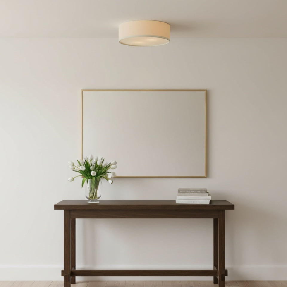 Lampada da soffitto a tamburo in lino per camera moderna