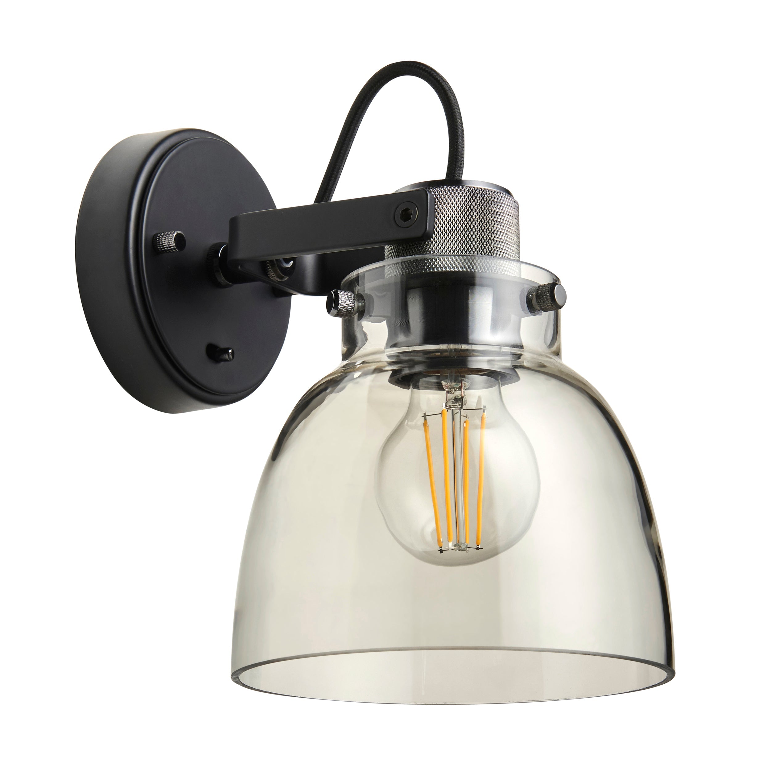 Lampada da Parete Industriale Nera in Cromo per Lettura