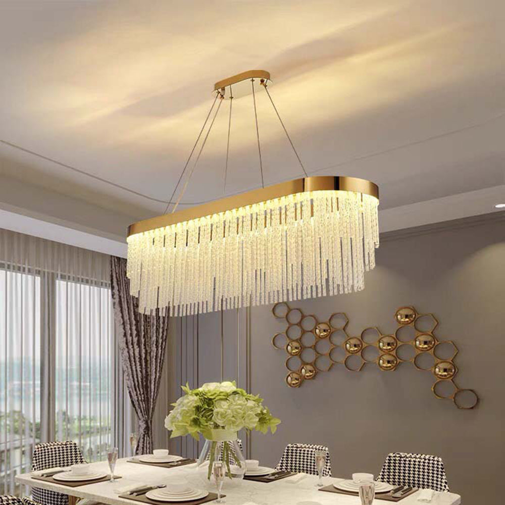 Anello in Cristallo a Spirale Moderno Kristy / Lampadario Rettangolare, Oro