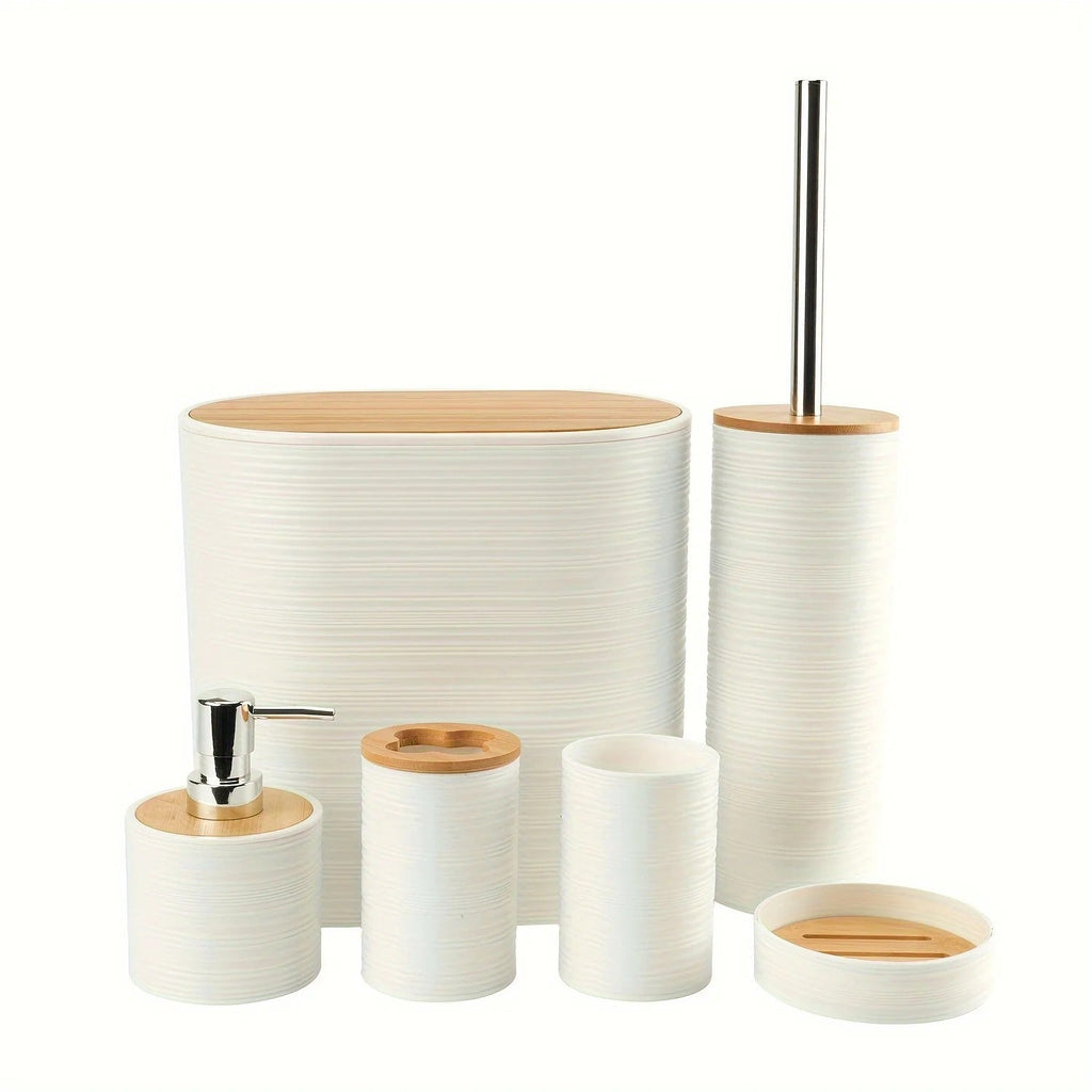 Set da bagno 6 pezzi – Accessori pratici con dispenser per sapone e bicchiere per spazzolino | Perfetto per bagno e ospiti