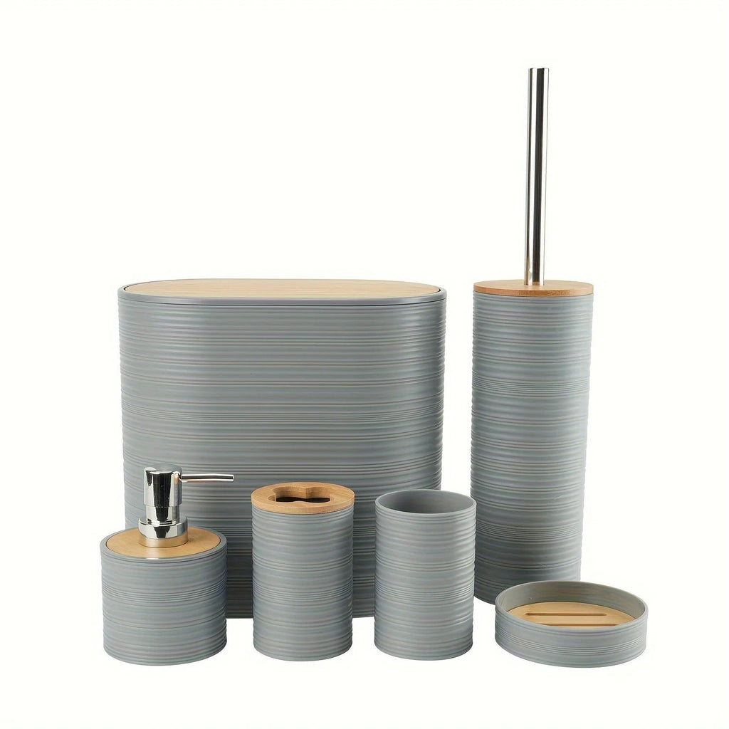 Set da bagno 6 pezzi – Accessori pratici con dispenser per sapone e bicchiere per spazzolino | Perfetto per bagno e ospiti