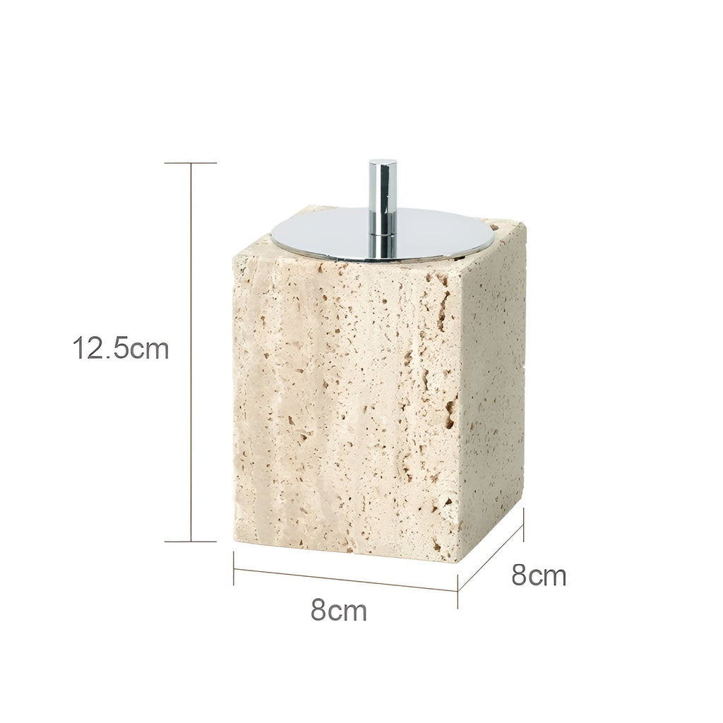 Set da bagno in travertino – Accessori pregiati in pietra naturale | Dispenser per sapone, piattino per sapone, diffusore e vassoio