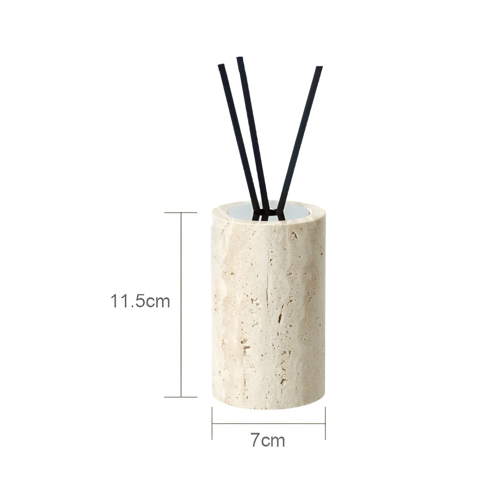 Set da bagno in travertino – Accessori pregiati in pietra naturale | Dispenser per sapone, piattino per sapone, diffusore e vassoio