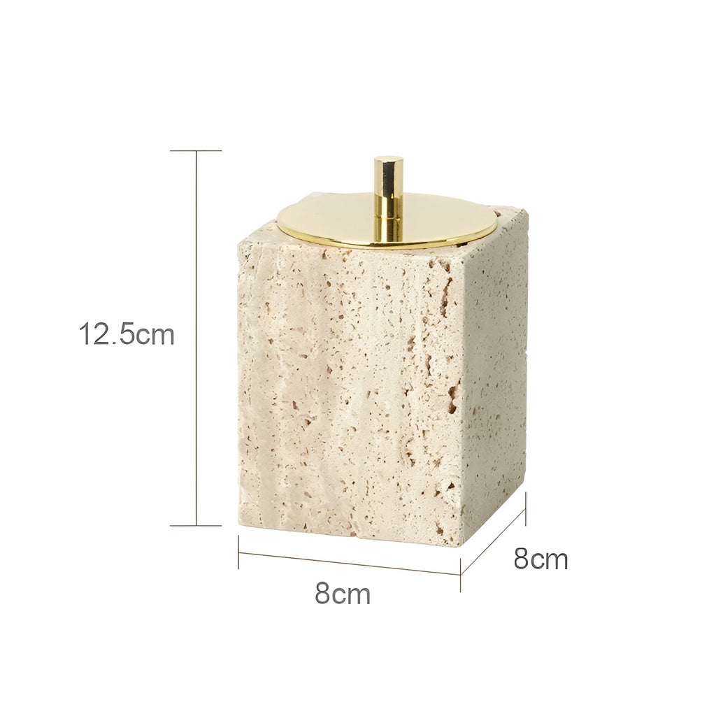 Set da bagno in travertino – Accessori pregiati in pietra naturale | Dispenser per sapone, piattino per sapone, diffusore e vassoio