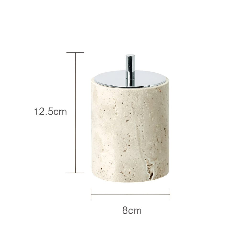Set da bagno in travertino – Accessori pregiati in pietra naturale | Dispenser per sapone, piattino per sapone, diffusore e vassoio